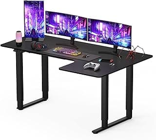 FLEXISPOT QS- Escritorio Eléctrico Ajustable en Altura 180x110cm con 4 Patas, Escritorio en Forma L, Mesa de Comedor, Mesa Gaming Standing Desk con 2 Motores Potentes (Negro)