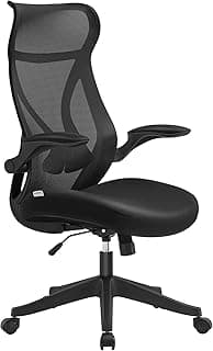 SONGMICS Silla de Oficina, Silla de Escritorio, Respaldo Ergonómico, Altura Ajustable, Reposabrazos Plegables, Silla Giratoria con Reposacabezas, Carga de 150 kg, Negro Tinta OBN088B01