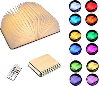 SANOTO Luz De Libro, Luz De Libro Recargable, Luz De Libro Led, 12 Colores De Madera Usb Con Control Remoto, Luz De Libro Para Decoración De Dormitorio, Idea De Regalo De Y Cumpleaños