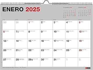 Miquelrius - Calendario de Pared 2025 Basic, Calendario A3: 420 x 296 mm, Con espacio para anotar, Encuadernación espiral doble, Calendario 2025, Español
