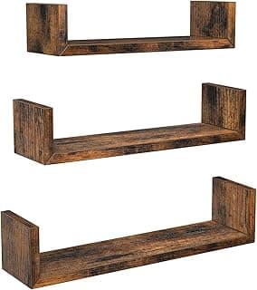 VASAGLE Estante de Pared, Juego de 3, Estante Flotante, Soporte de Pared Estable, Estilo Industrial, Forma de U, Decoración, para Salón, Dormitorio, Oficina, Marrón Rústico LWS034X01