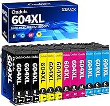 Ondula 604XL Cartuchos de Tinta Compatible para Epson 604XL 604 XL para Expression Home XP-2200 XP-2205 XP-3200 XP-3205 XP-4200 XP-4205, Workforce WF-2910 WF-2930 WF-2935 WF-2950 (Pack de 12)