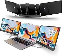 domyfan Monitor Portátil para Portátil,14" FHD 1080P IPS Triple Extensor de Pantalla para Portátil Compatible con 13.3 "-17" Mac, Windows,Android,Chrome,Switch,PS