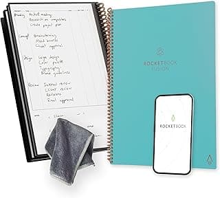 Rocketbook Fusion Agenda de Productividad Sin fechas Reutilizable, Tamaño A4, 21 cm x 29,7 cm, Turquesa - Objetivos, Calendario Mensual y Semanal, Listas de Tareas Diarias, Páginas de Rayas y Puntos