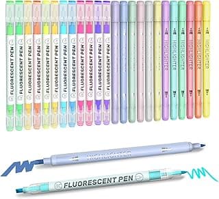 Marcadores Subrayador, EooUooIP® 24 rotuladores pastel fluorescentes, puntas dobles material escolar de 4 estilos de color, Se utiliza para colorear, subrayar, oficina de estudiantes
