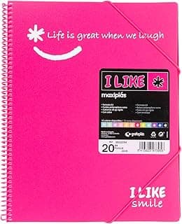 Grafoplás 39222054. Carpeta Fundas Transparentes, A4, Fucsia, 20 Fundas, Polipropileno, I Like Smile