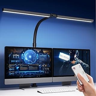 Tyonto 1300LM lampara de Escritorio LED 24W 80CM de Doble Cabeza Regulable con Control Remoto,24W 80CM para Monitor luz mesa con Abrazadera, Luz Diurna lamparas Oficina en Casa Brazo Giratorio pinza