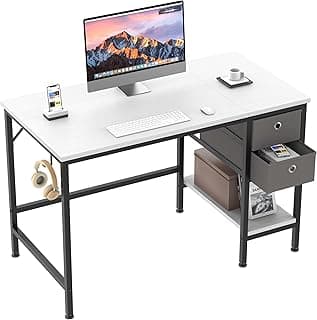 HOMIDEC Escritorio de Ordenador, Mesa de Escritorio con cajones Escritorio de Escritura de Estudio para el hogar con estantes de Almacenamiento, escritorios y Puestos de Trabajo para Oficina en casa