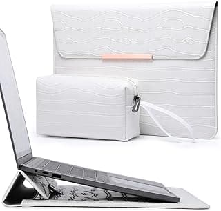 HYZUO 15 Pulgadas Mujer Elegante Funda para Portátil con Soporte para MacBook Air/Pro 15 M4 M3 A3241 A3114 M2 A2941 2025-2023, 15 Surface Laptop 7-3, con Bolsa de Accesorios, Patrón Cocodrilo Blanco