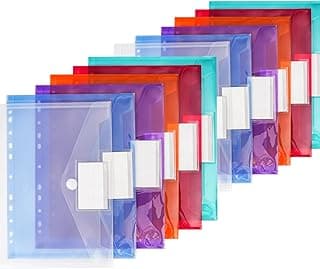 Rizthyn 12 Piezas Carpeta Fundas Plastico A4, Carpetas Archivadoras, Transparente con Agujeros, Bolsillos para Documentos para Oficina, Escuela y Hogar(6 Colores)