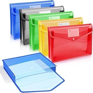 Vicloon Carpeta de Archivos de Plástico A4, 5pcs Carpeta con Diseño Transparente y Bolsillo, Carpetas Archivadoras de Plástico Cierre de Botón a Presión, Escuela-Multicolor/Sección Horizontal