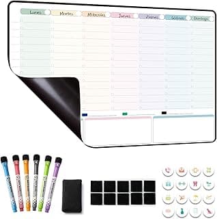 Planificador Semanal Magnetico,Pizarra Nevera Magnetica,Organizador Semanal,Calendario Semanal Planificador Magnetico Nevera 42×28cm - en español