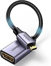 UGREEN Adaptador Micro HDMI Macho a HDMI Hembra 4K 3D HDR Ethernet ARC Cable Compatible con Hero 7 Black Raspberry Pi4 Aquaris M10 Cámara TV Nylon Trenzado, Negro