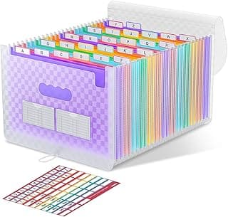 ThinkTex Carpeta Clasificadora Acordeón, 26 Bolsillos Archivador A4, Extensible Carpetas Clasificadora, Separadores Archivadores, Diseño de patrón de cuadros, para Hogar Oficina - Púrpura