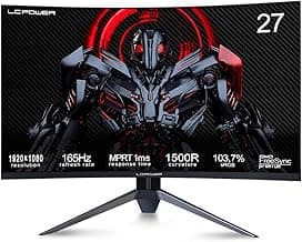 LC-Power Monitor 27 Pulgadas, con resolución 1920 * 1080 y curvatura 1500R, frecuencia de refresco 165 Hz, tecnología HDR, Anti-deslumbramiento, Ideal para Juegos y Oficina, para PC y Monitor de jueg