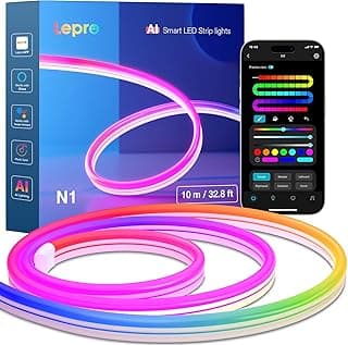 Lepro N1 AI Neon Tira LED 10M, MagicColor Luces de Cuerda Neón, Sync de Música y Control de Voz, Funcion con Alexa/Google Asistente de Diseño de Iluminación AI, Decoración TV Gaming Room Fiesta Regalo