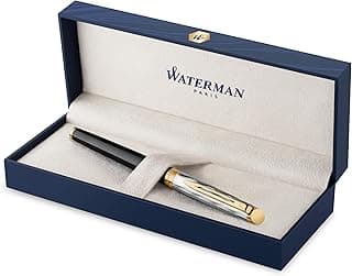 Bolígrafo roller Waterman Hémisphère, en metal y lacado negro con adorno dorado, capuchón cincelado, punta fina