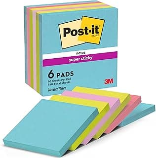 Post-It Notas Super Sticky Colección Cosmic, Paquete de 6 Blocs de Notas, 90 Hojas por Bloc, 76 mm x 76 mm, - Para Listas de Tareas y Recordatorios