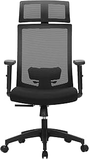 SONGMICS Silla de Oficina de Malla, Silla de Escritorio, Giratorio de 360°, Soporte Lumbar Ajustable, Apoyacabezas y Apoyabrazos, Inclinación del Respaldo hasta 120°, Negro OBN55BK