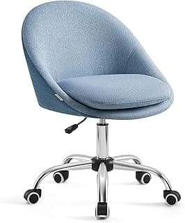SONGMICS Silla de Oficina en Casa, Silla Giratoria de Algodón y Lino, Silla de Escritorio, Acolchada con Espuma, Altura Ajustable, para Estudio, Dormitorio, Azul Pálido OBG020Q01