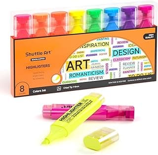 Shuttle Art Subrayadores, 8 Pack Marcadores Fluorescentes de Colores Surtidos, 8 Colores Fluorescentes con Punta Biselada, de Secado Rápido y No Tóxicos, Subralladores para Adultos, Niños y Oficina