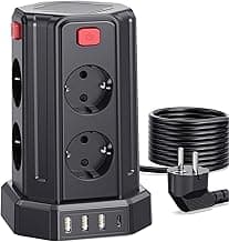 Torre Regletas Enchufes con Cable 3M, Regleta USB 8 Tomas de AC Corrientes y 4 USB, 2500W/10A, Regreltas Vertical con Interruptor para Mesa, Oficia, Casa…