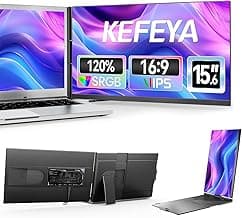 KEFEYA Monitor Portátil 15.6" Sin Bordes Pantalla Portatil Full HD 1080P, 120% sRGB, Plug & Play, Ultra Ligero Laptop Screen Extender Compatible con Mac/Windows/Chrome