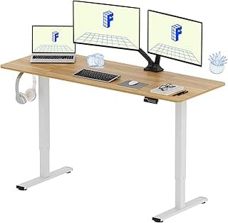 FLEXISPOT Escritorio Elevable Escritorio de Elevable Eléctrico con Tablero Entero 160x60cm, Standing Desk Escritorio Regulable en Altura, Mesa de Elevable con 2 Ganchos y 4 Botones de Memoria