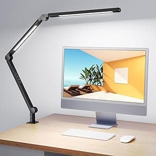 MediAcous Lampara Escritorio LED, Fuente de Luz Dual Flexo de Escritorio Brazo Oscilante Abrazadera, LED 4 Modos de Color et 4 de Brillo, Control Tactil, de Mesa para Trabajo, Estudiar