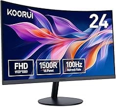 KOORUI Monitor Curvo - 23,6 Pulgadas Full HD VA 100Hz (1920x1080, 3000:1, 3ms, Curvatura 1500R, Antirreflejo, Eye Ease, Inclinación, HDMI, VGA)