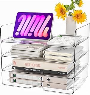 4 bandejas de acrílico para Cartas, Transparentes, apilables, apilables, para Documentos A4