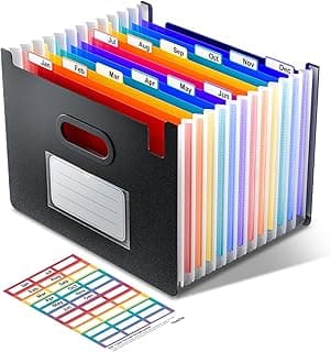 ThinkTex Carpetas Archivadoras, 12 Bolsillos Carpeta Clasificadora Expandibles, Parte Superior Abierta y Vertical, Organizador Portátil de Recibos Mensuales, Pestañas de Colores, Tamaño Carta/A4