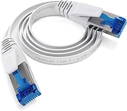 KabelDirekt – Cable Ethernet plano, altamente flexible – 0,25m (Cable LAN y de red, CAT7, 10Gbit/s para una velocidad máxima de fibra, conector RJ45, apto para instalaciones permanentes, blanco)