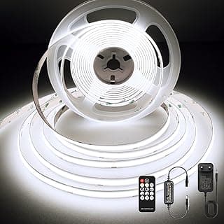 BERIXDEEP Tira LED COB 5M, Tira luz LED Regulable con Mando y Alimentación, DC24V, CRI>90, Ancho 8 mm, Tira LED Blanca Fria para Decoración de Habitaciones, 6000K