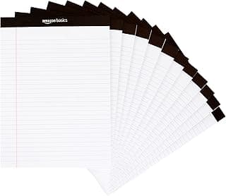 Amazon Basics Cuaderno legal de rayas anchas de 21.6 x 29.8cm, 50 Unidad, Paquete de 12, Letras, Blanco