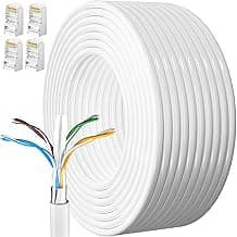 Cable Ethernet 15 Metros, Cat 6 Cable de Red Exterior FTP Blindado Cable a Granel Rj45 Network Cable Blanco Cable Internet Alta Velocidad Cable Lan 250MHz Cabo de Rede para Enrutador Módem