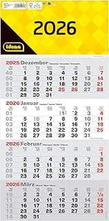 Idena 12072 - Calendario de 4 meses 2026 en tamaño 30 x 60 cm, calendario de pared con cursor, calendario de oficina en 4 idiomas con contador semanal