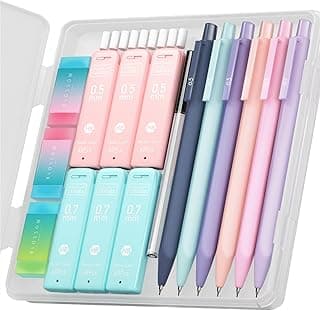 Four Candies Lindo Portaminas Set, 6PCS Pastel lápiz 0,5mm y 0,7mm con 360PCS HB lápiz plomo, 3PCS borrers y 9PCS borrador Refills, lápices mecánicos estéticos para niñas escribiendo