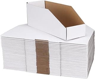 RLAVBL Set de 35 Cajas de Carton Trapezoidales Blancas 30,5 x 10,2 x 11,5 cm, Revistero de Almacenamiento Versátiles para Oficina, Almacén y Hogar