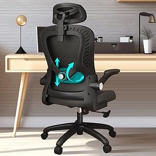 LEVIPE Silla de Oficina - Silla de Oficina Ergonómica con Soporte Lumbar, Reposabrazos, Reposacabezas Ajustable, Cómodo Respaldo Alto Silla de Ordenador Giratoria para el Hogar Oficina Negro