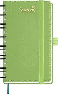 BEZEND Agenda 2025 2026 Semana Vista Espiral Pequeña 9 x 15,5 cm, 18 Meses Agenda Escolar de Bolsillo de Jul.25 a Dic.26, A6 Planificador Semanal con Doble Horario, Tapa Blanda Cuero PU, Fruta Verde