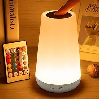Auxmir Lámparas de Mesita de Noche, Recargable 1800mAh con USB, Luz Nocturna LED sin Cable, Control Remoto y Táctil, Temporizador, 13 Colores de Luz, para Dormitorio Quitamiedos, Blanco