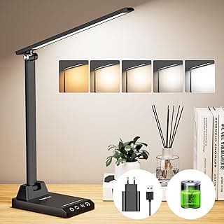 Lámpara Escritorio, Flexo Led Escritorio con 2500mAh Batería, 5 Modos,10 Niveles de Brillo Lámpara Escritorio LED, Temporizador de 30/60min Lampara Escritorio Led, Función de Memoria Flexo Escritorio