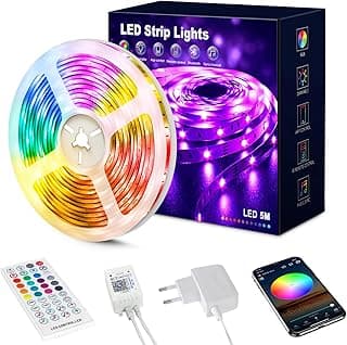 Beaeet Tiras LED 5 Metros RGB 5050(30 leds/m), Luces LED con App y Mando, Sincronización con la Música, Ideal para Luces LED Habitación, Decoración de Fiestas y Navidad(5m*1)