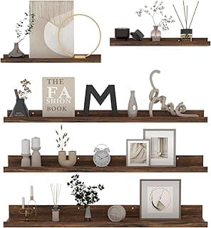 RLAVBL Juego de 5 con 90cm Estanteria Pared de Madera, Diferentes Tamaños Baldas Pared Marrón para Baño, Entrada Recibidor, Cocina, Salon.