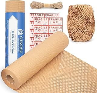 OIKOSZ Papel de Embalar de Nido de Abeja - Alternativa Sostenible al Papel de Burbujas para Mudanza/Envíos/Embalaje - Rollo de Papel Kraft Marrón Reciclado y Ecológico (38CM X 50M)