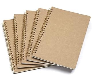 Wodasi Bloc de Notas Espiral A5, Libretas Grapadas Cuaderno de Notas, Bloc de Notas A5, Libreta Hojas Blancas 100 Páginas/50 Hojas, Notebook de Cubierta Kraft, 5Pcs