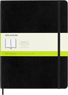 Moleskine Cuaderno Clásico con Hojas Lisas, Tapa Blanda y Cierre Elástico, Color Negro, Tamaño Extra Grande 19 x 25 cm, 192 Hojas