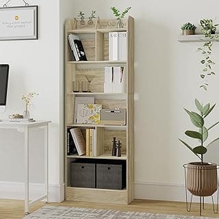 Hzuaneri Librería Estantería Biblioteca con 6 Compartimentos, Libreria Blanca para Exposición, para Oficina, Salón, 24 x 60 x 170 cm, Beige Roble BC11116X