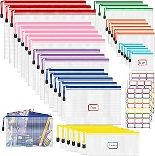 Bolsa de Archivo de Cremallera,35 Piezas 8 Colores Impermeable Bolsas de Documentos de Malla,Bolsillo con Cremallera Para Archivos de plástico con Malla para Recibos, Oficina, Viaje, Escolar